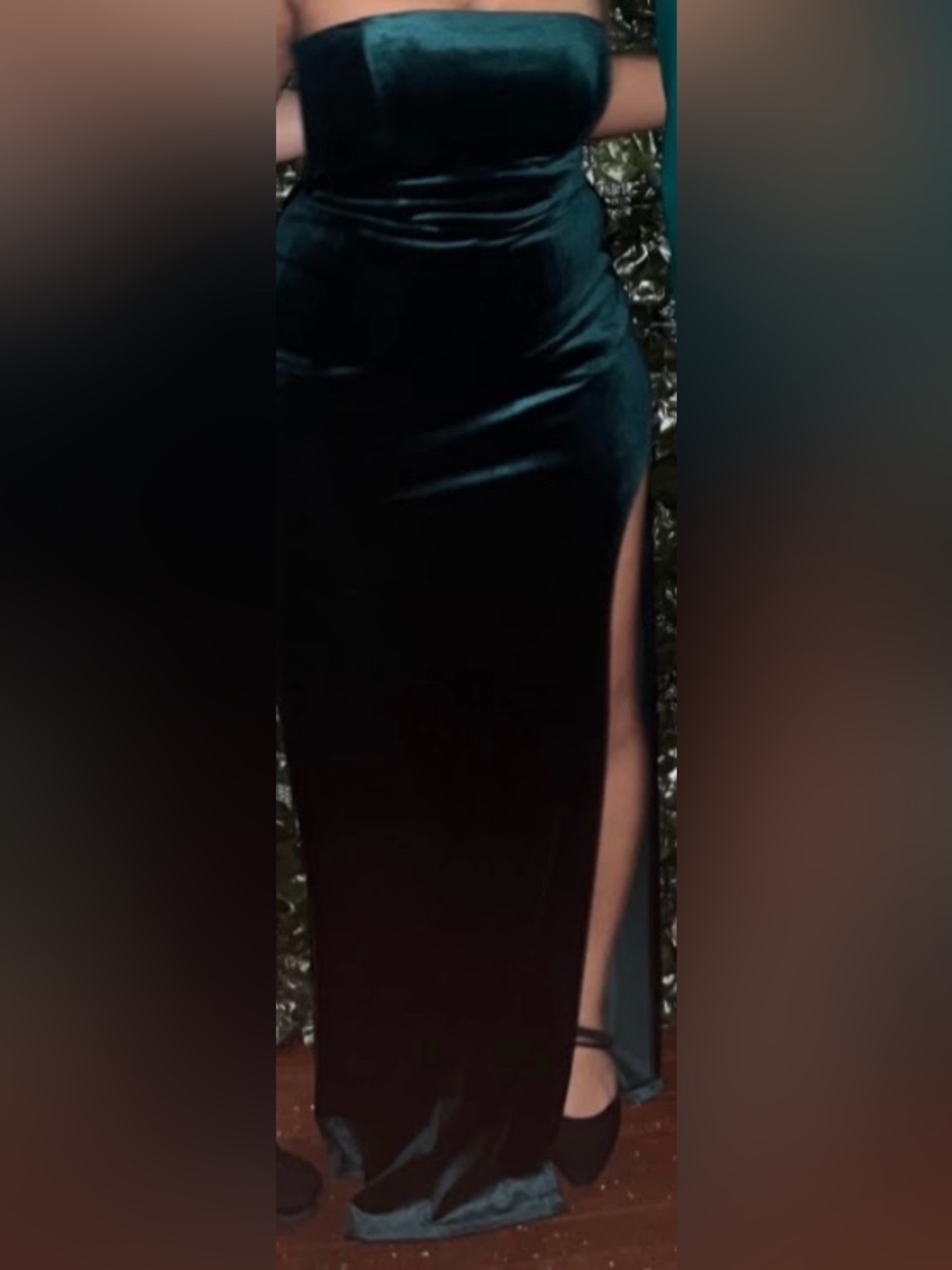 next/up Velvet Emerald Green dress with Side Slit